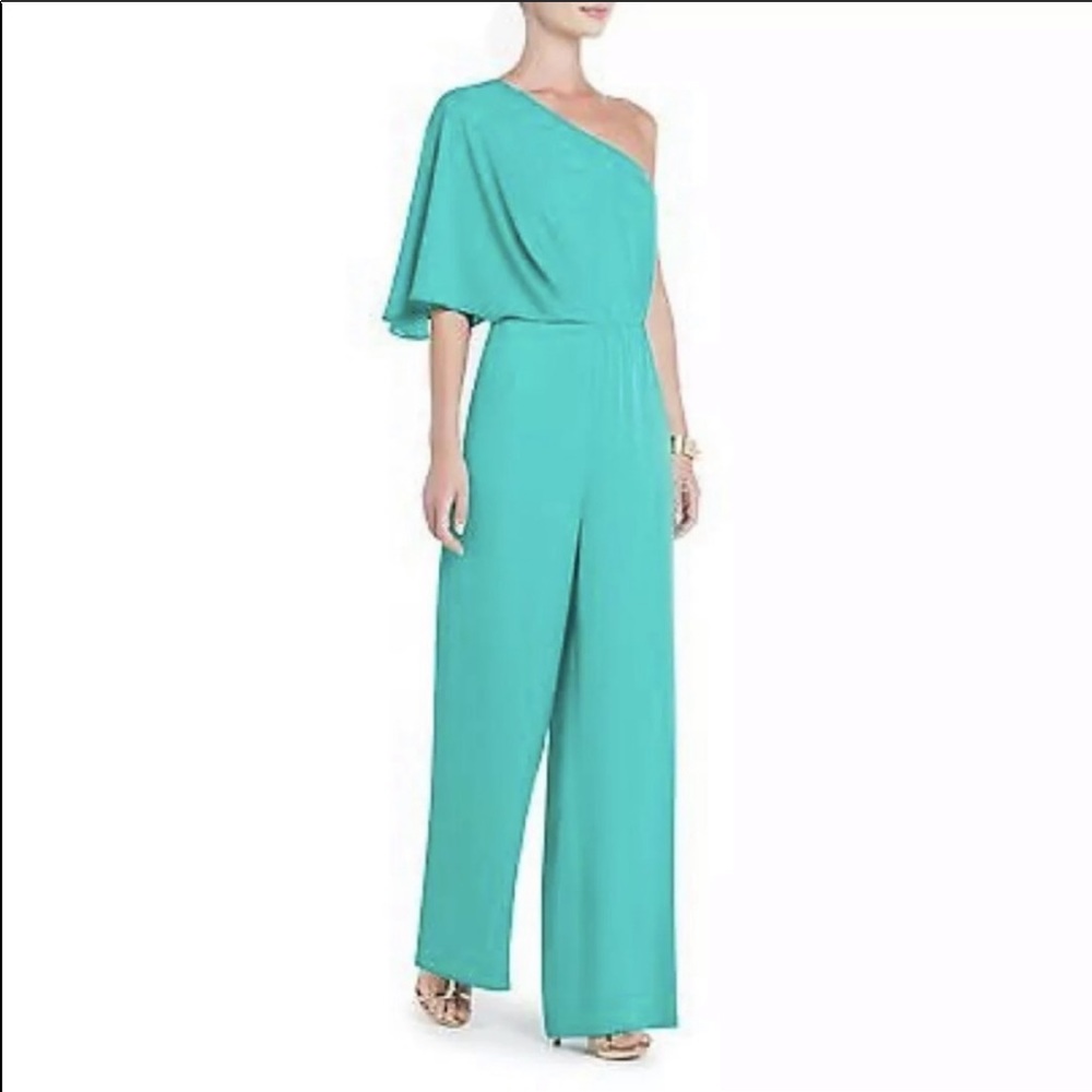 BCBGMaxAzria Teal One-Shoulder Jumpsuit